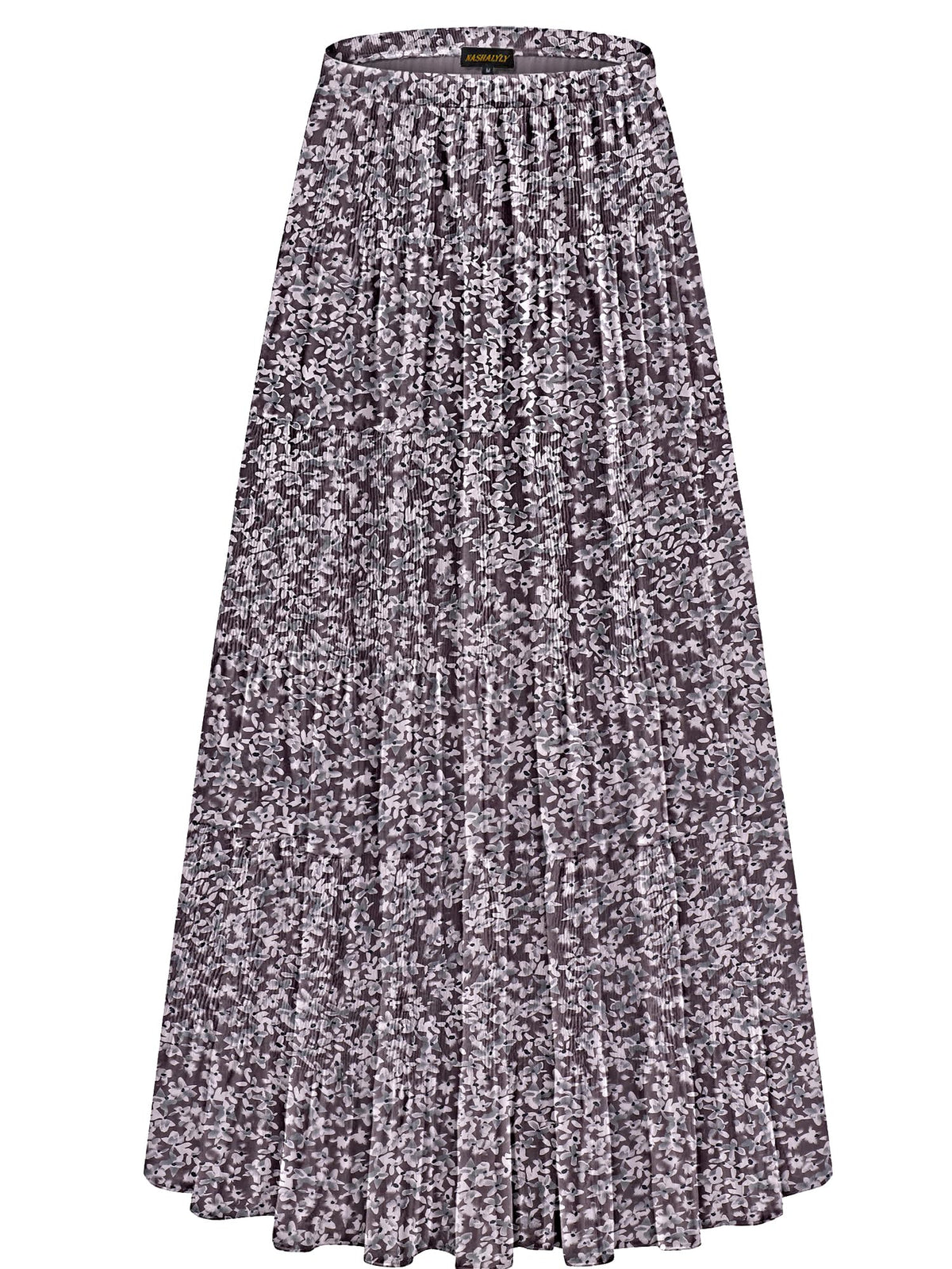 NASHALYLY Women's Chiffon Elastic High Waist Pleated A-Line Maxi Skirts
