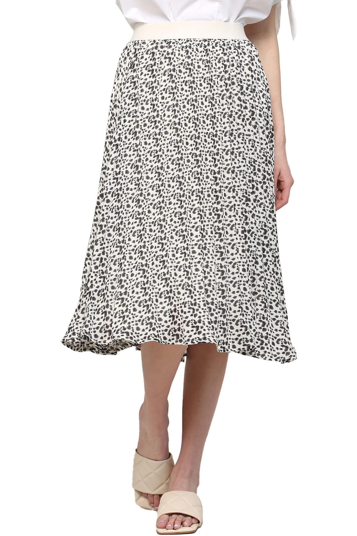 Made By Johnny Women's High Elastic Waist Pleated Mid A-Line Swing Skirt