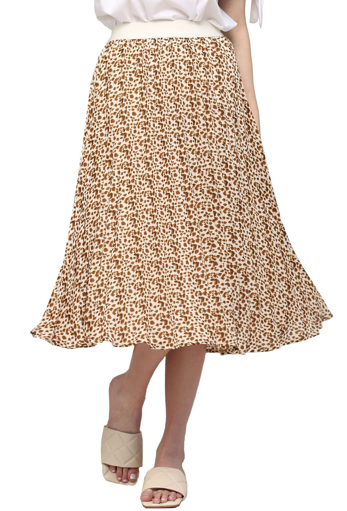 Made By Johnny Women's High Elastic Waist Pleated Mid A-Line Swing Skirt
