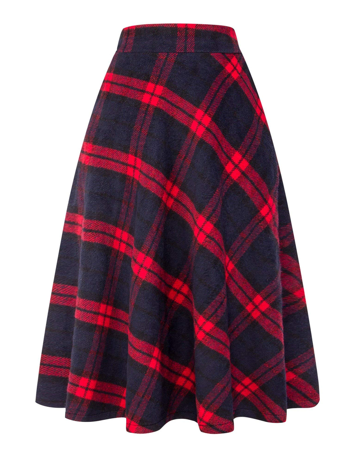 IDEALSANXUN Womens Plaid Wool Skirts Elastic Waist A-Line Pleated Tartan Long Skirts