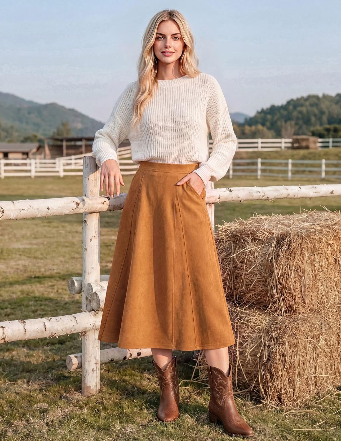 2026 Women's Suede Skirts, High Waist A-Line Skirt, Fall Winter Midi Skirt