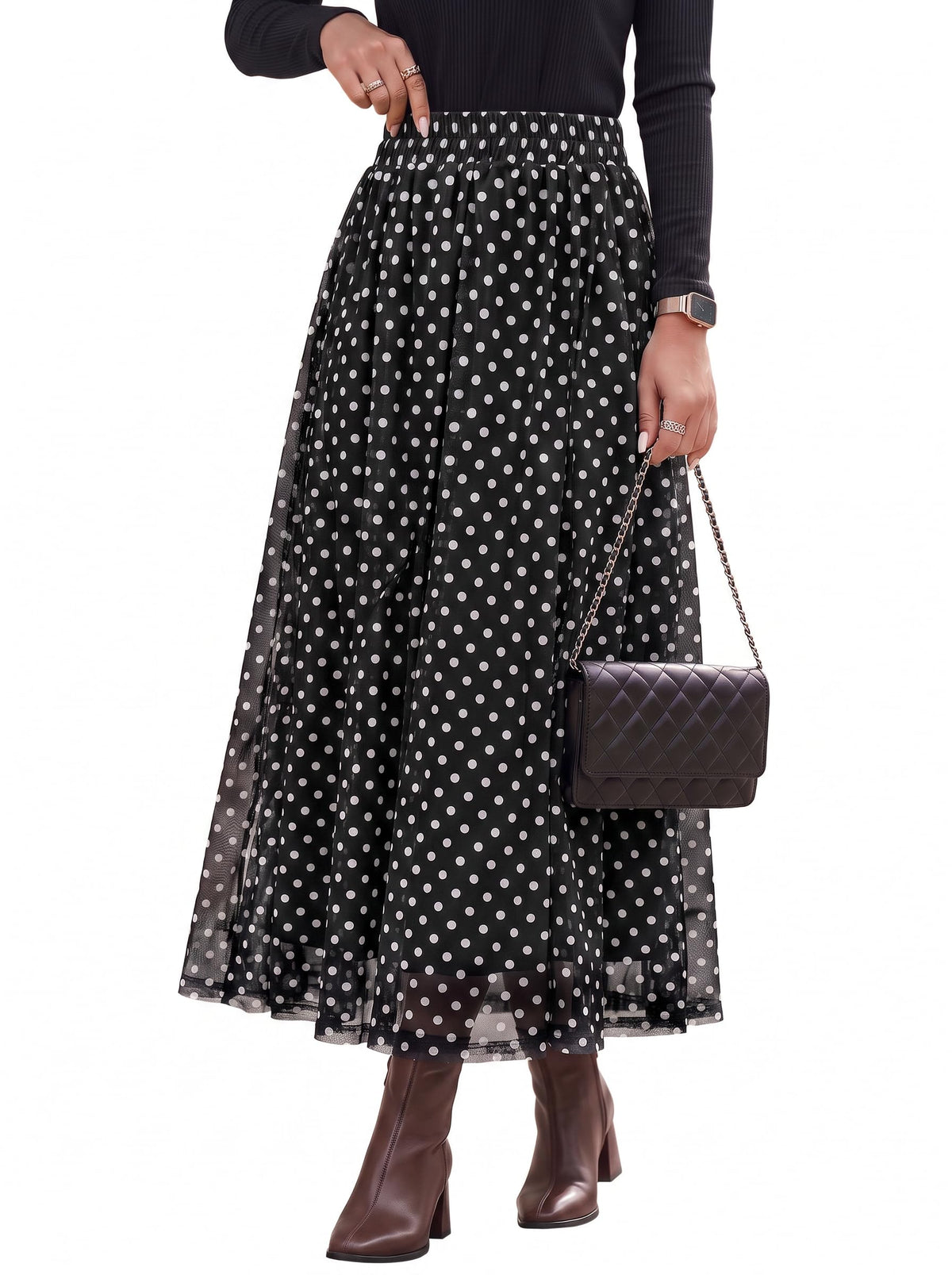 Dokotoo Fall Skirts for Women Elastic High Waist A-line Flowy Long Skirt