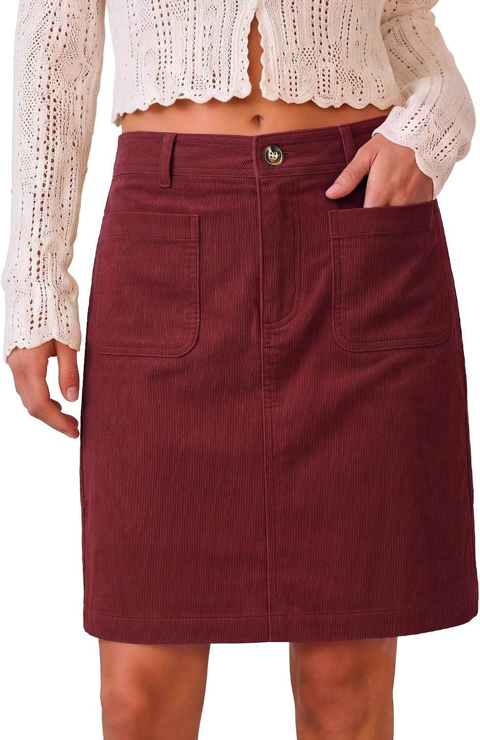 LookbookStore Corduroy Skirts for Women High Waisted Stretchy Short Skirts