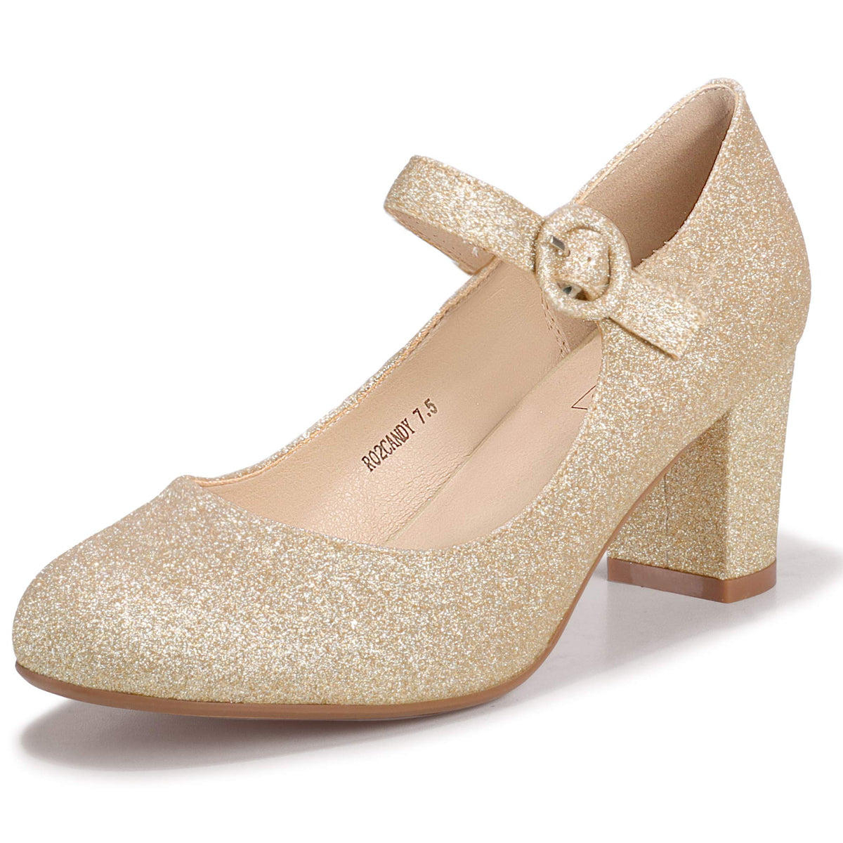 IDIFU Women's Mary Jane Dress Shoes Low Block Closed Round Toe Heels