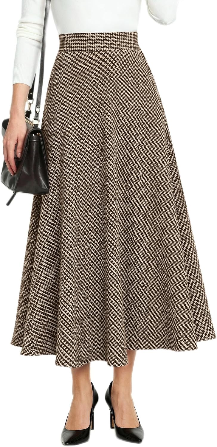 Zeagoo Plaid Skirts for Women Elastic Waist Aline Tartan Skirt with Pockets