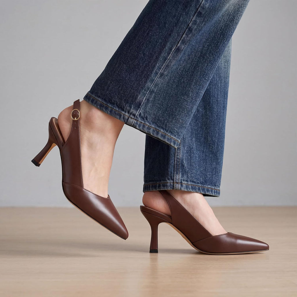 VICKI·VICKI Slingback Kitten Heels for Women Pointed Closed Toe Heels Dressy Pumps Shoes for Wedding Office Party