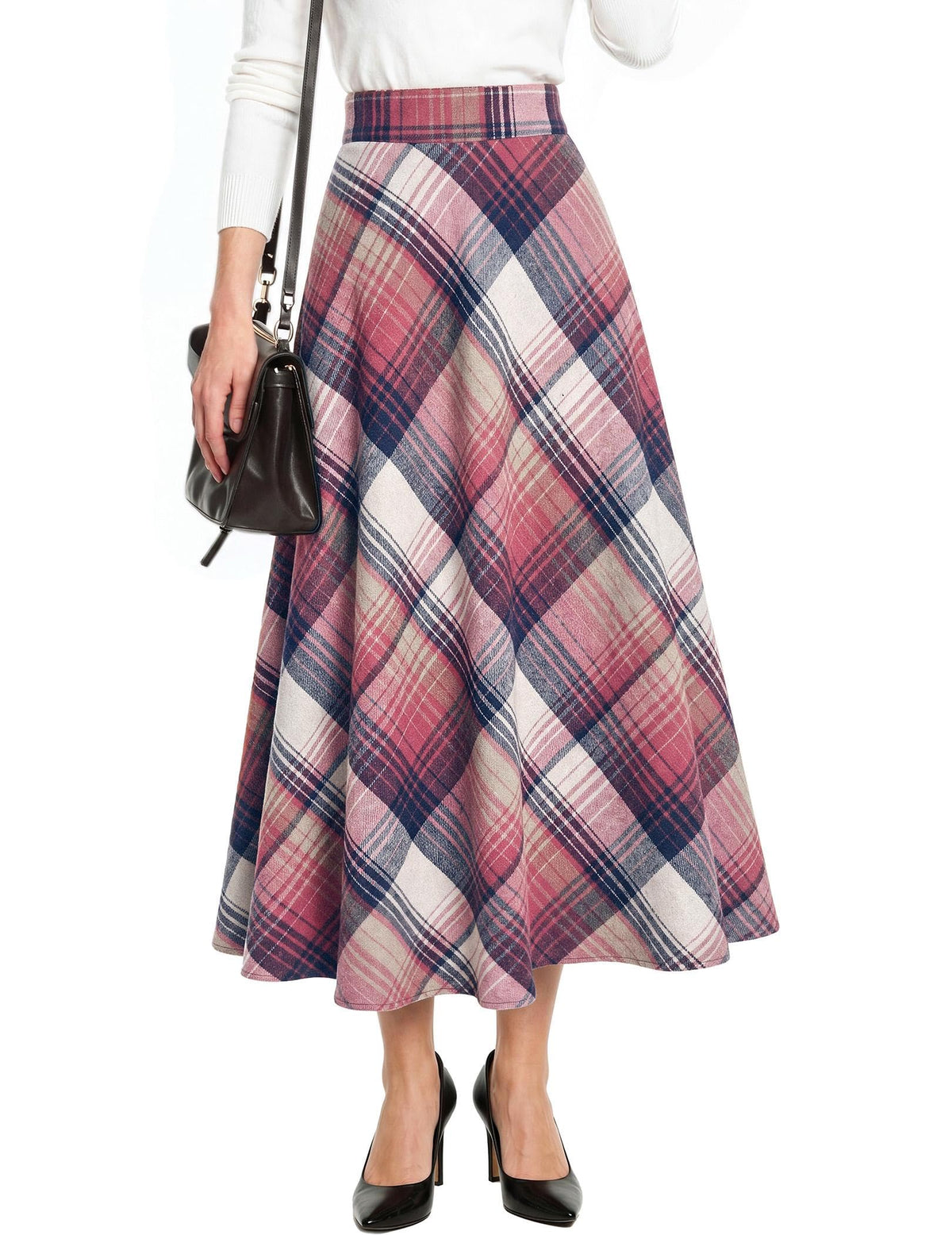 Zeagoo Plaid Skirts for Women Elastic Waist Aline Tartan Skirt with Pockets