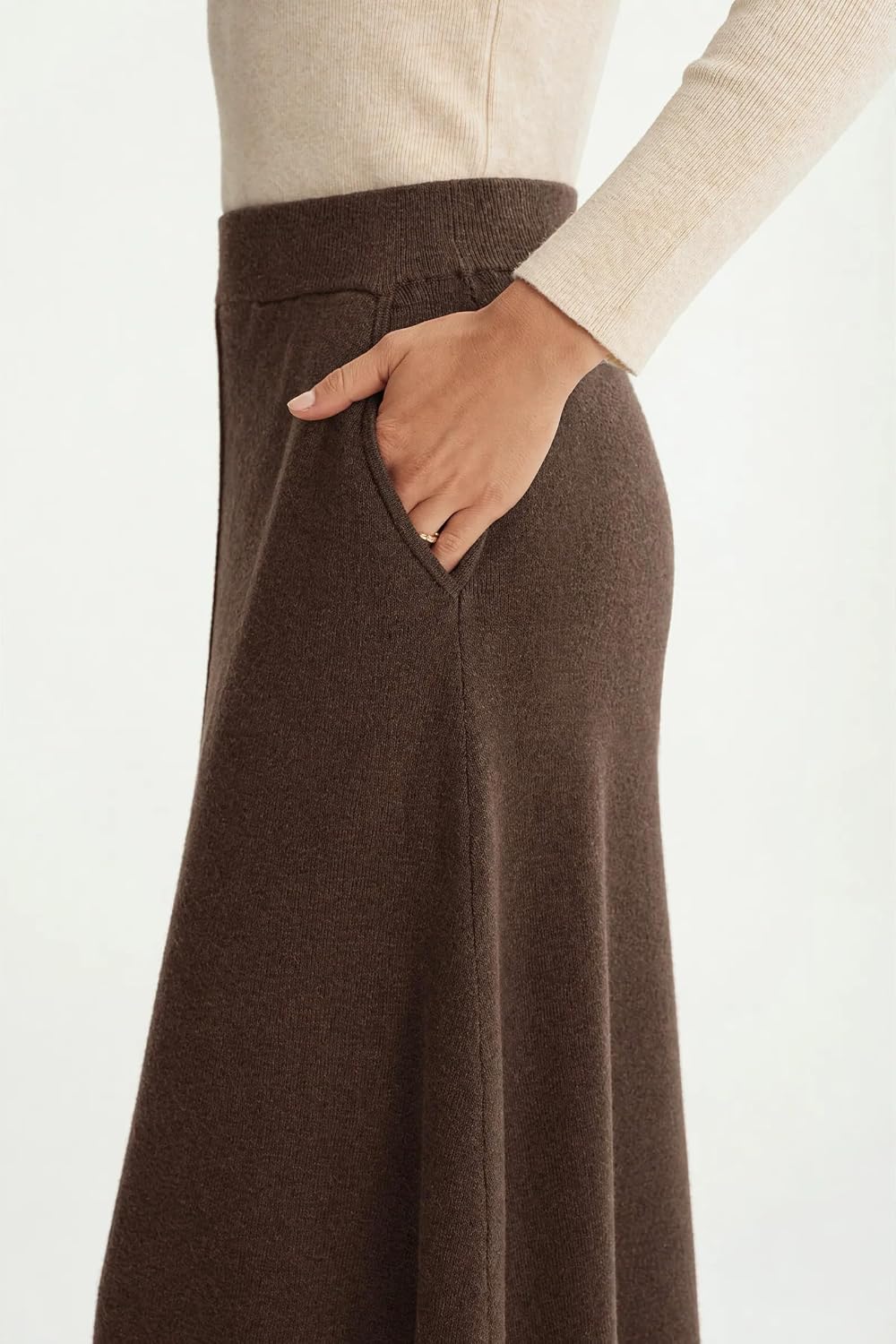 Arach&Cloz Women's Wool Blend A-Line Elastic Waistband Fall Sweater Skirts