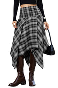 Bsubseach Women Asymmetrical Plaid Midi Skirt Y2k Handkerchief Fall Skirt
