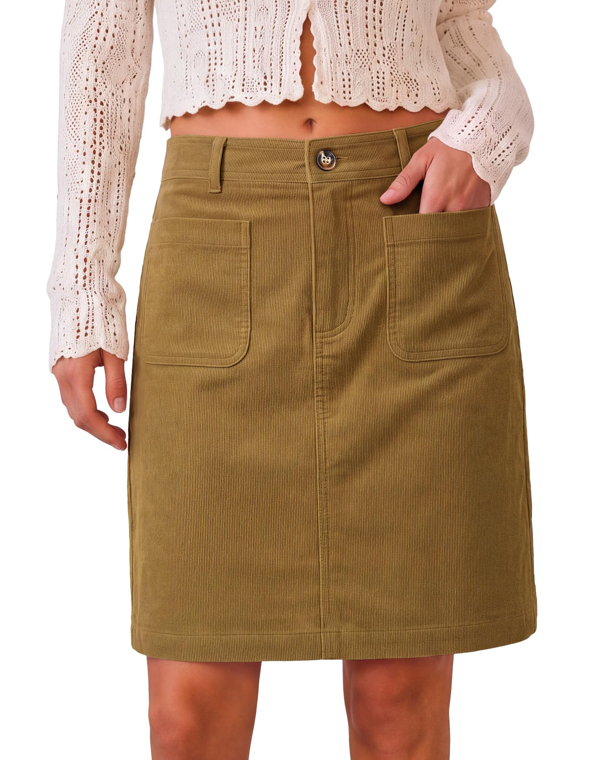 LookbookStore Corduroy Skirts for Women High Waisted Stretchy Short Skirts