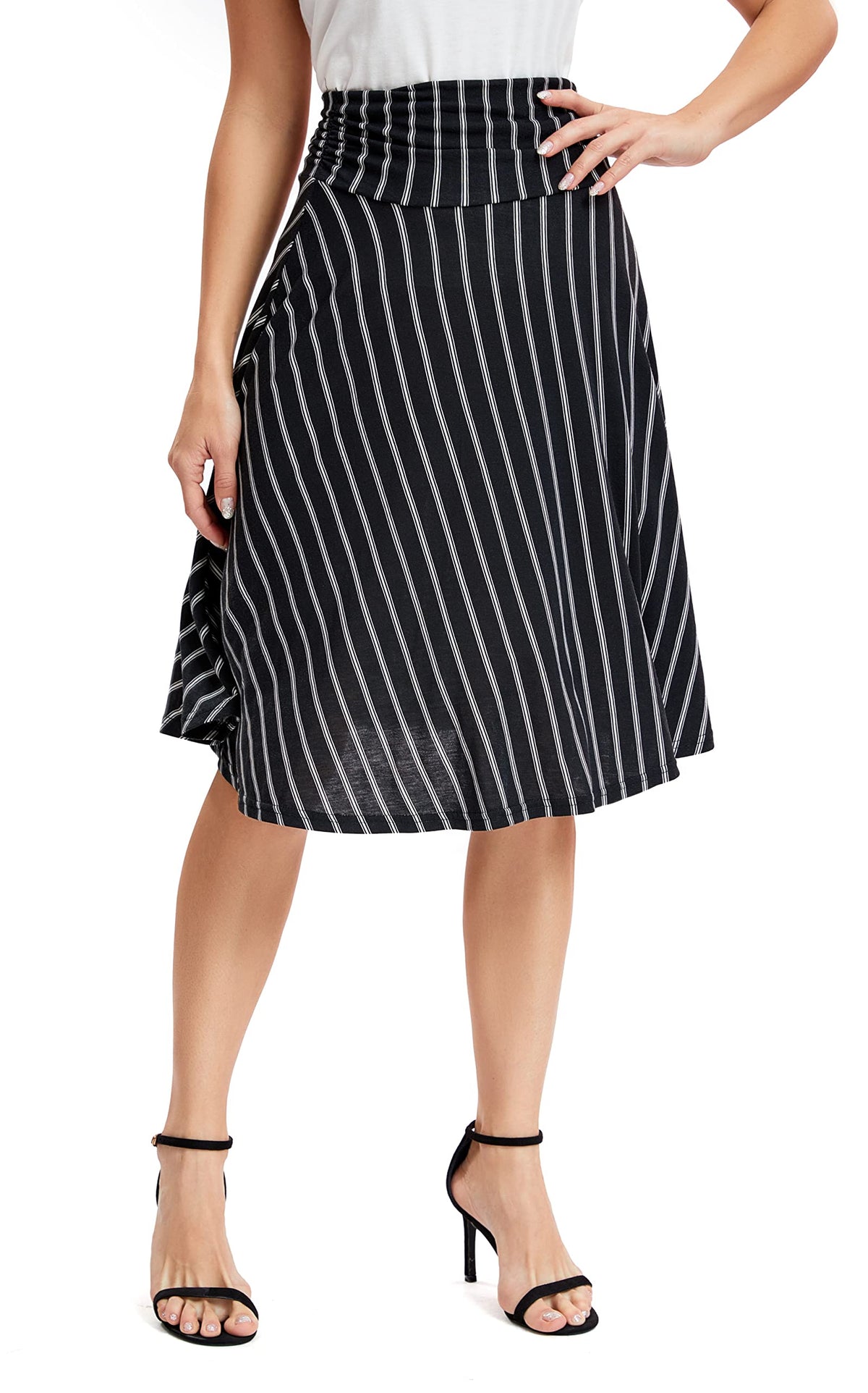 Urban CoCo Women's Ruched High Waist Knee Length Jersey A-Line Stretchy Flared Casual Skirt