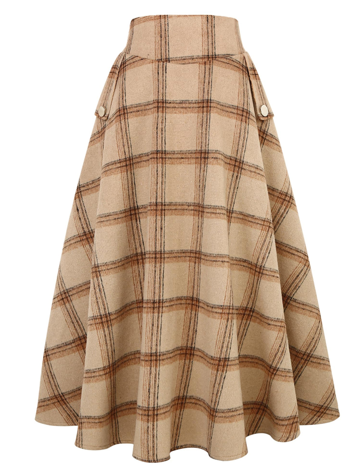 IDEALSANXUN Women’s Fall Winter High Waisted Wool Plaid A-line Long Skirt