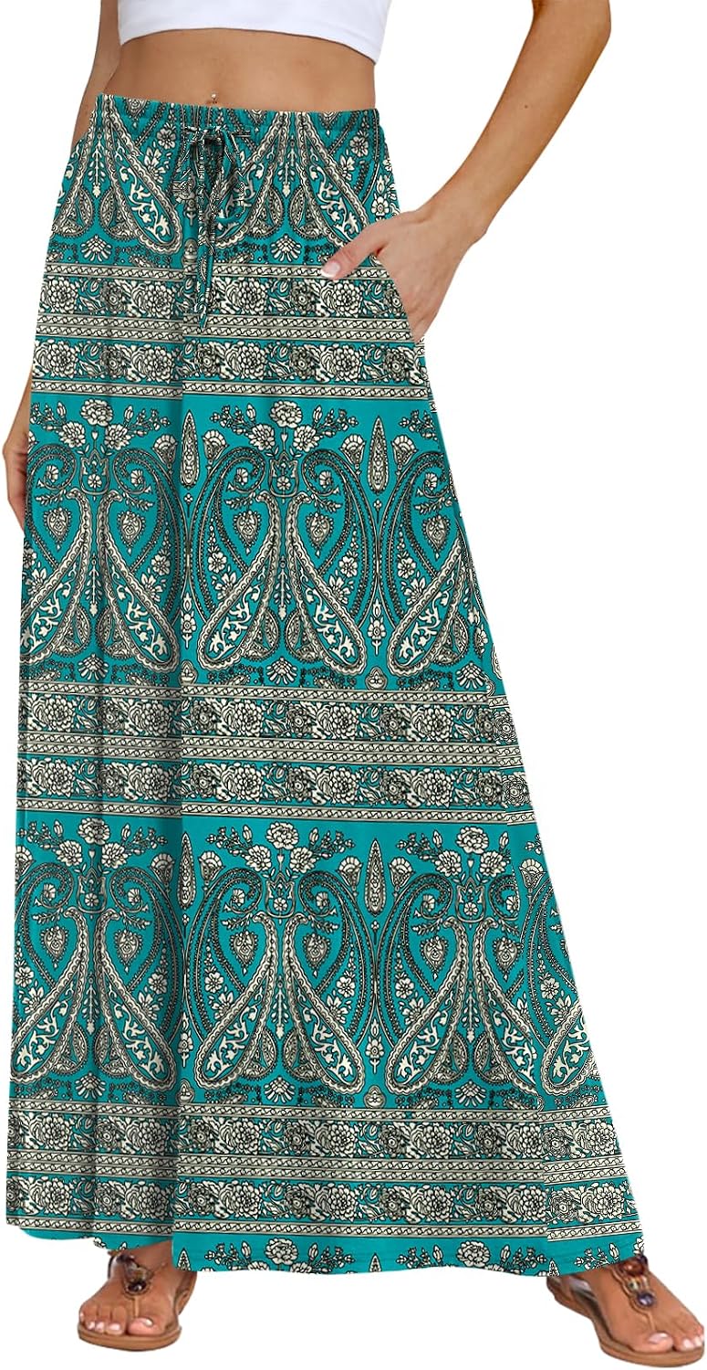 DB MOON Womens Maxi Skirt 2026 Casual Flowy Elastic High Waist Long Skirts with Pockets