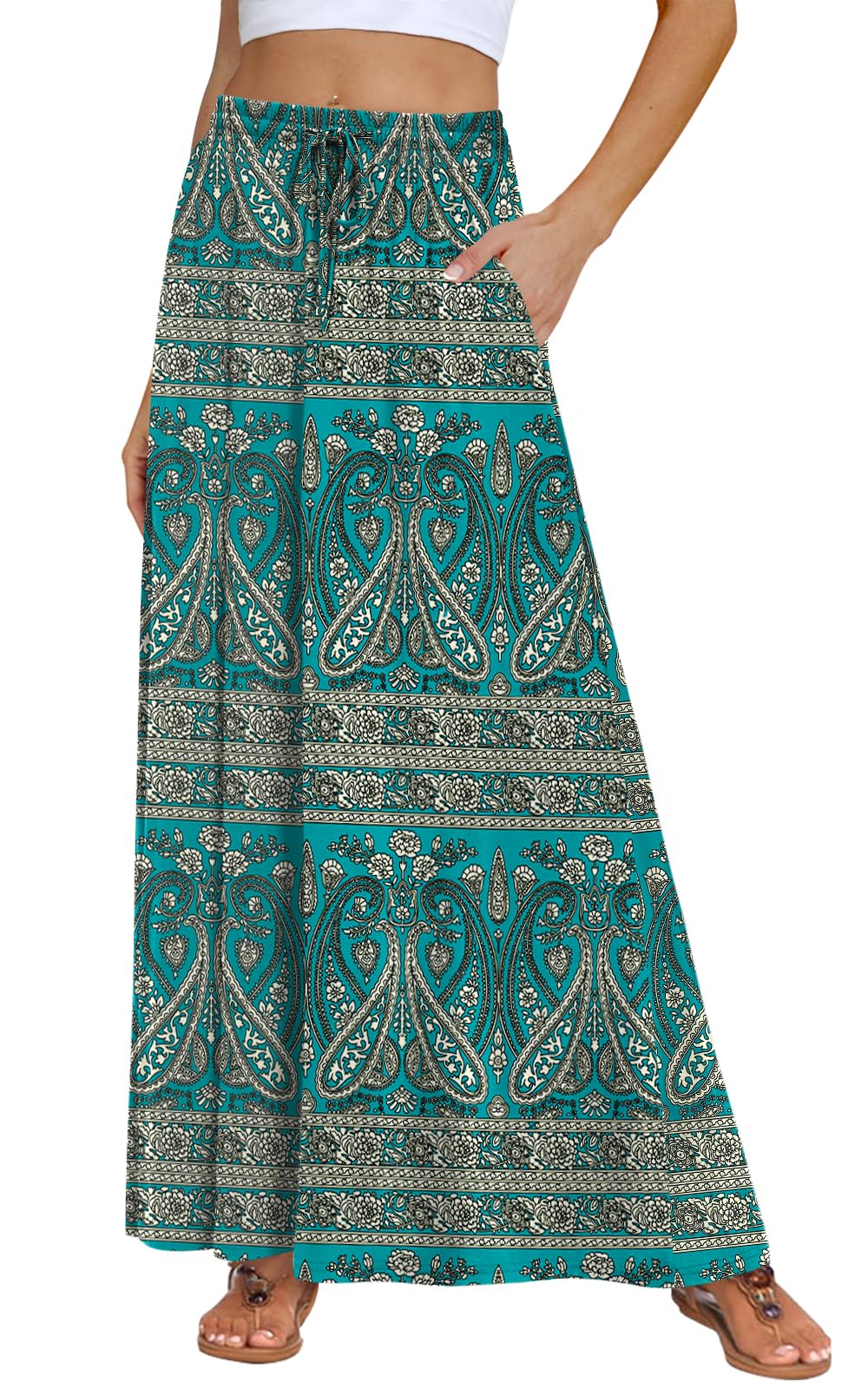 DB MOON Womens Maxi Skirt 2026 Casual Flowy Elastic High Waist Long Skirts with Pockets