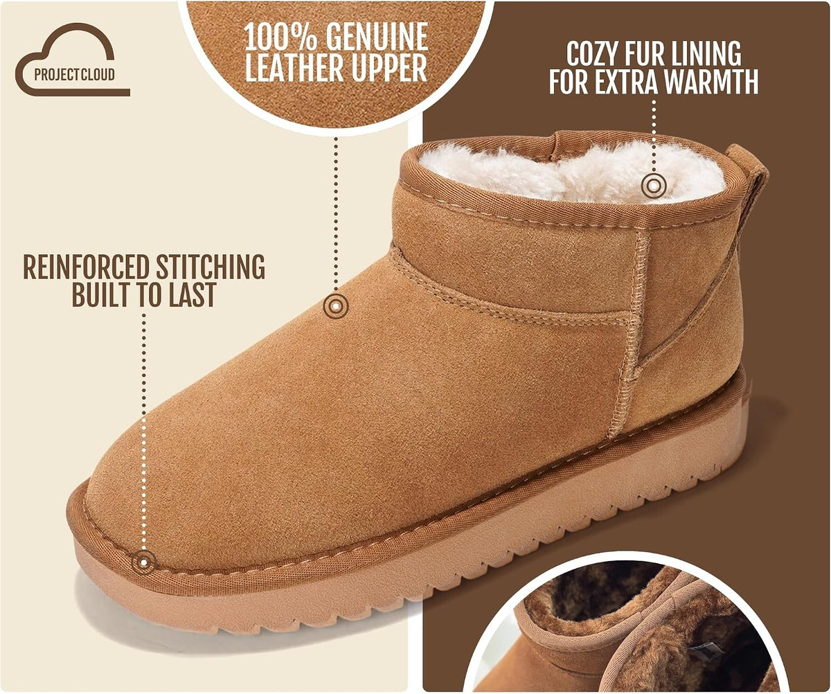 100% Genuine Leather Womens Boots Fur-Lined Booties Ankle Boots for Women