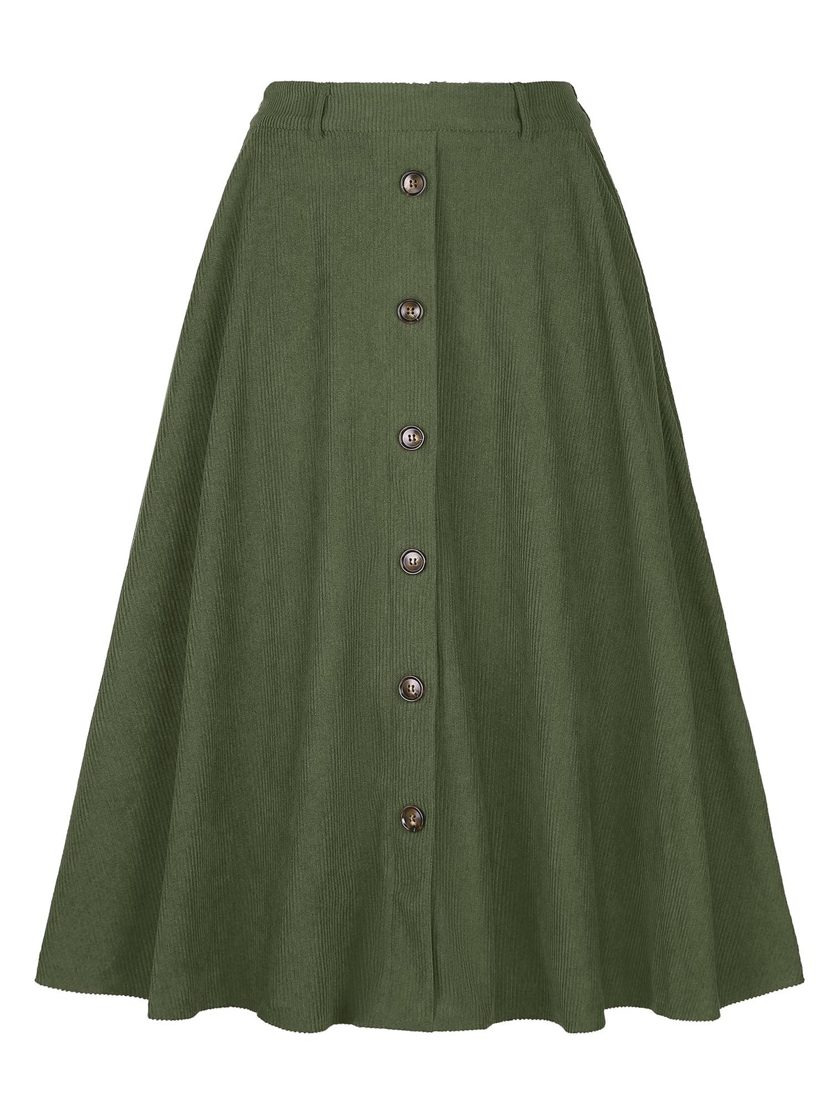 Allegra K Corduroy Skirt for Women Button Front High Waist Vintage Stretch A-Line Flared Casual Midi Skirts with Pockets