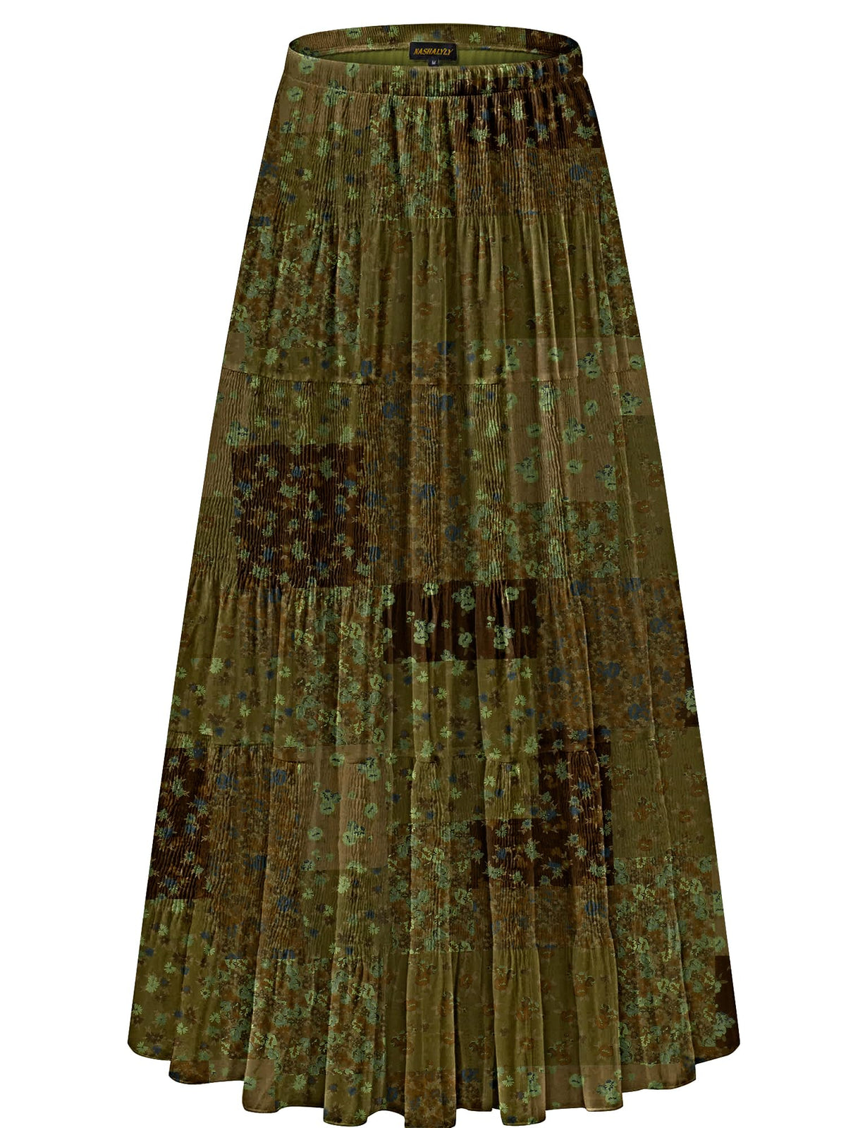 NASHALYLY Women's Chiffon Elastic High Waist Pleated A-Line Maxi Skirts