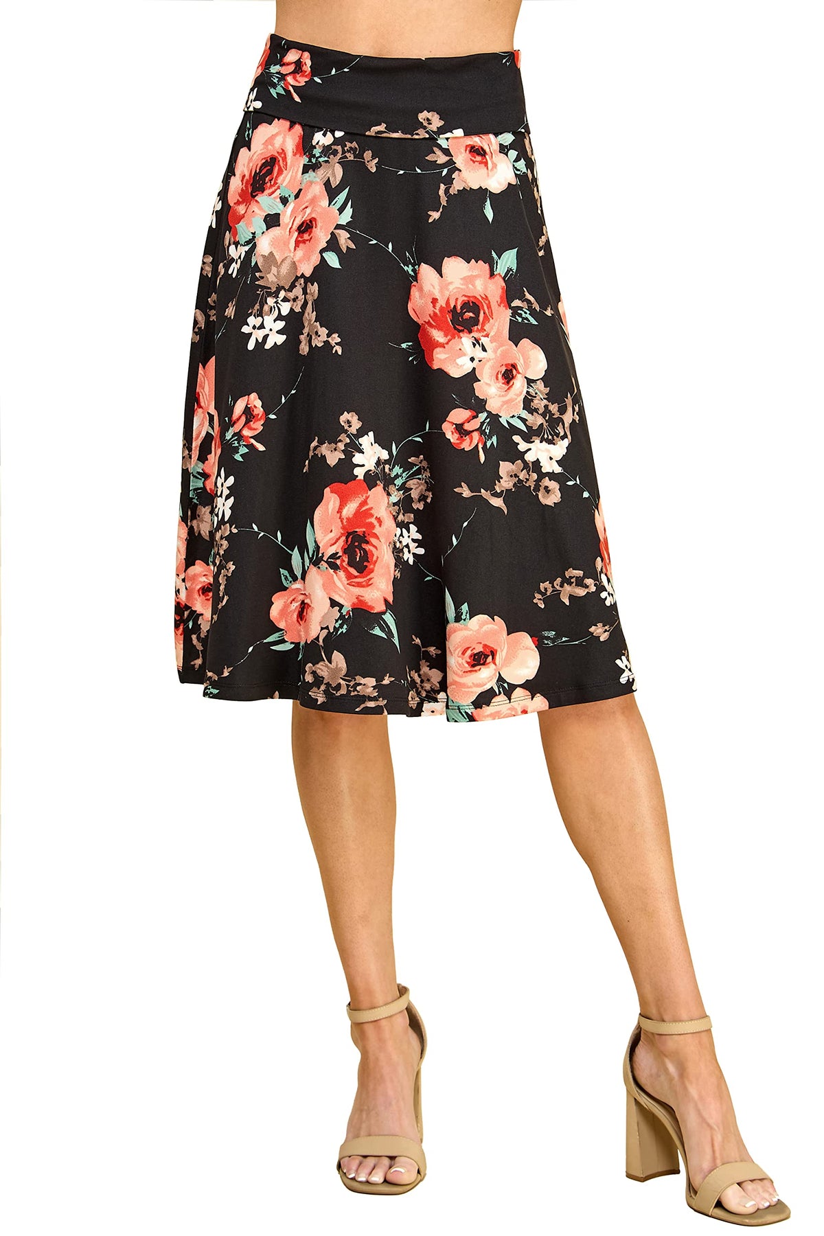 Lock and Love Women's Solid Ombre Lightweight Flare Midi Pull On Closure Skirt S-XXXL Plus Size
