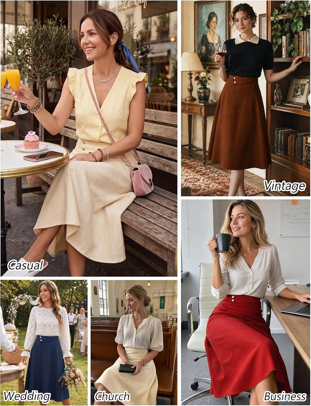 Dressystar Women's Midi Skirt with Pockets A Line Skirts for Business Work