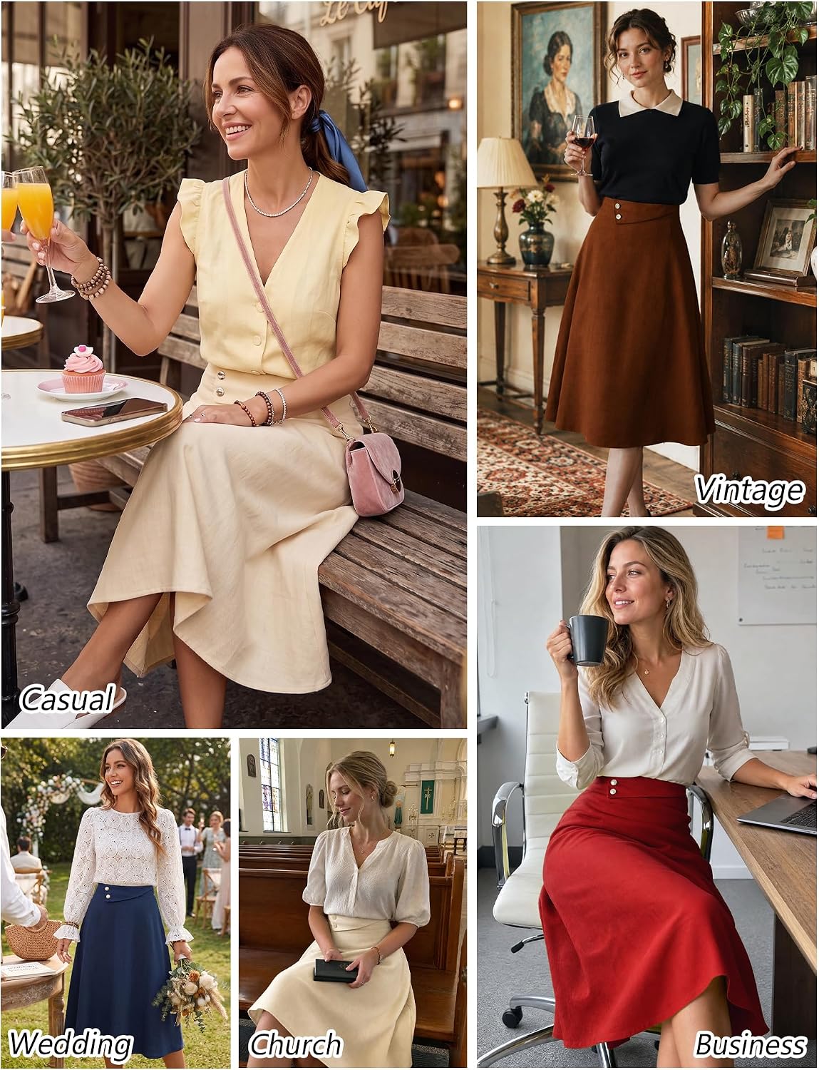 Dressystar Women's Midi Skirt with Pockets A Line Skirts for Business Work