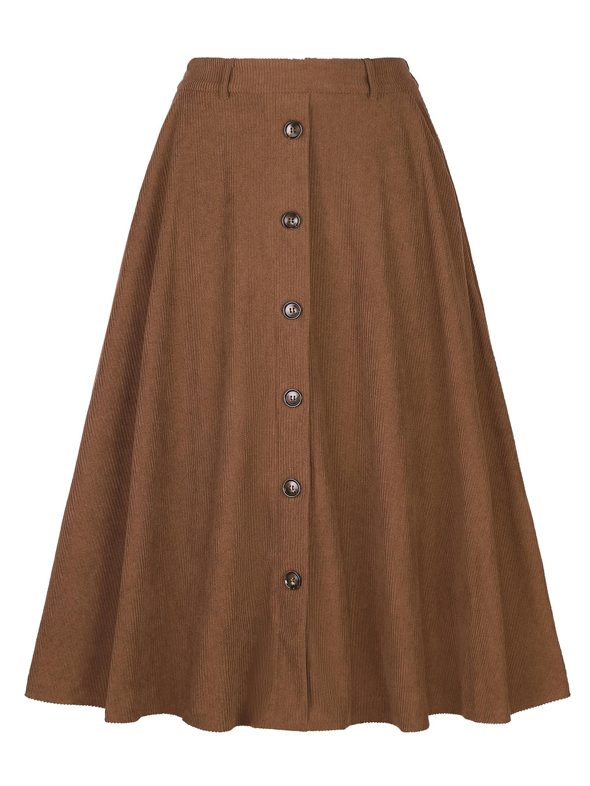 Allegra K Corduroy Skirt for Women Button Front High Waist Vintage Stretch A-Line Flared Casual Midi Skirts with Pockets