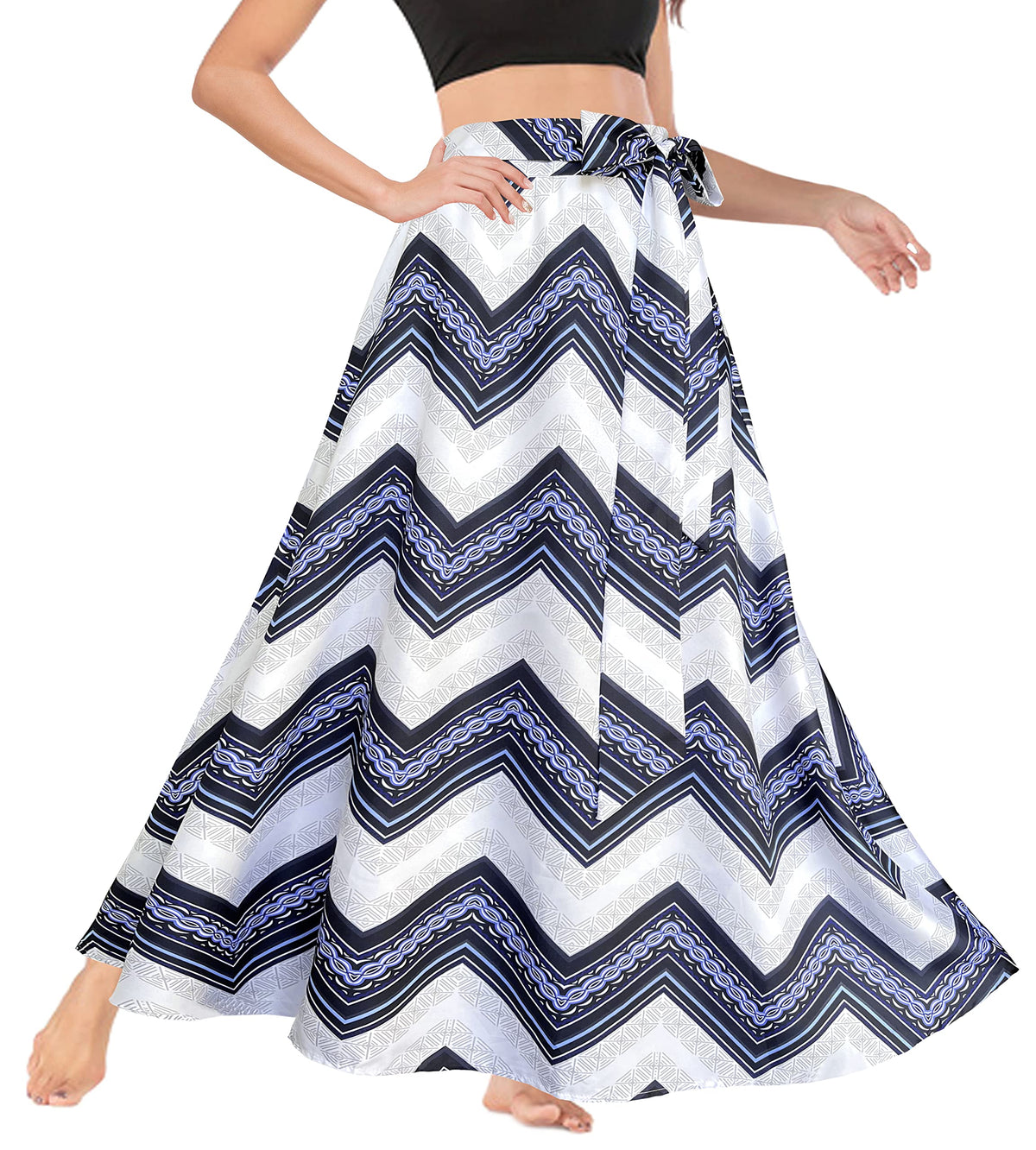Afibi Women's High Waist Skirt Tie Front A-Line Flowy Long Maxi Skirts with Pockets