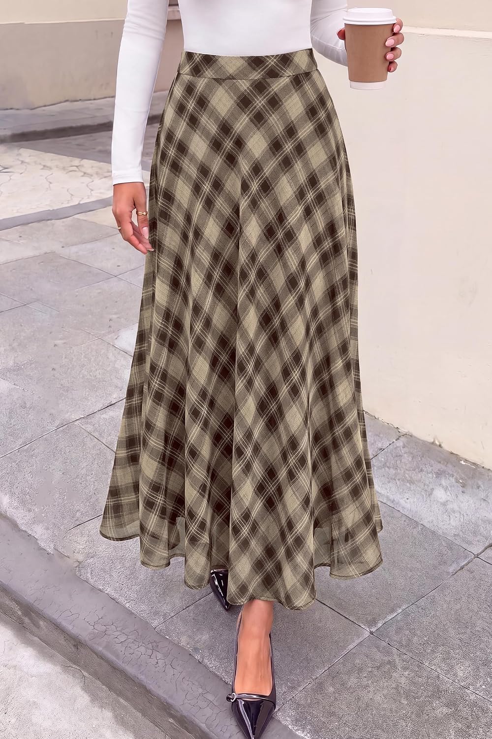 dowerme Casual A-Line Plaid Maxi Skirts for Women Trendy