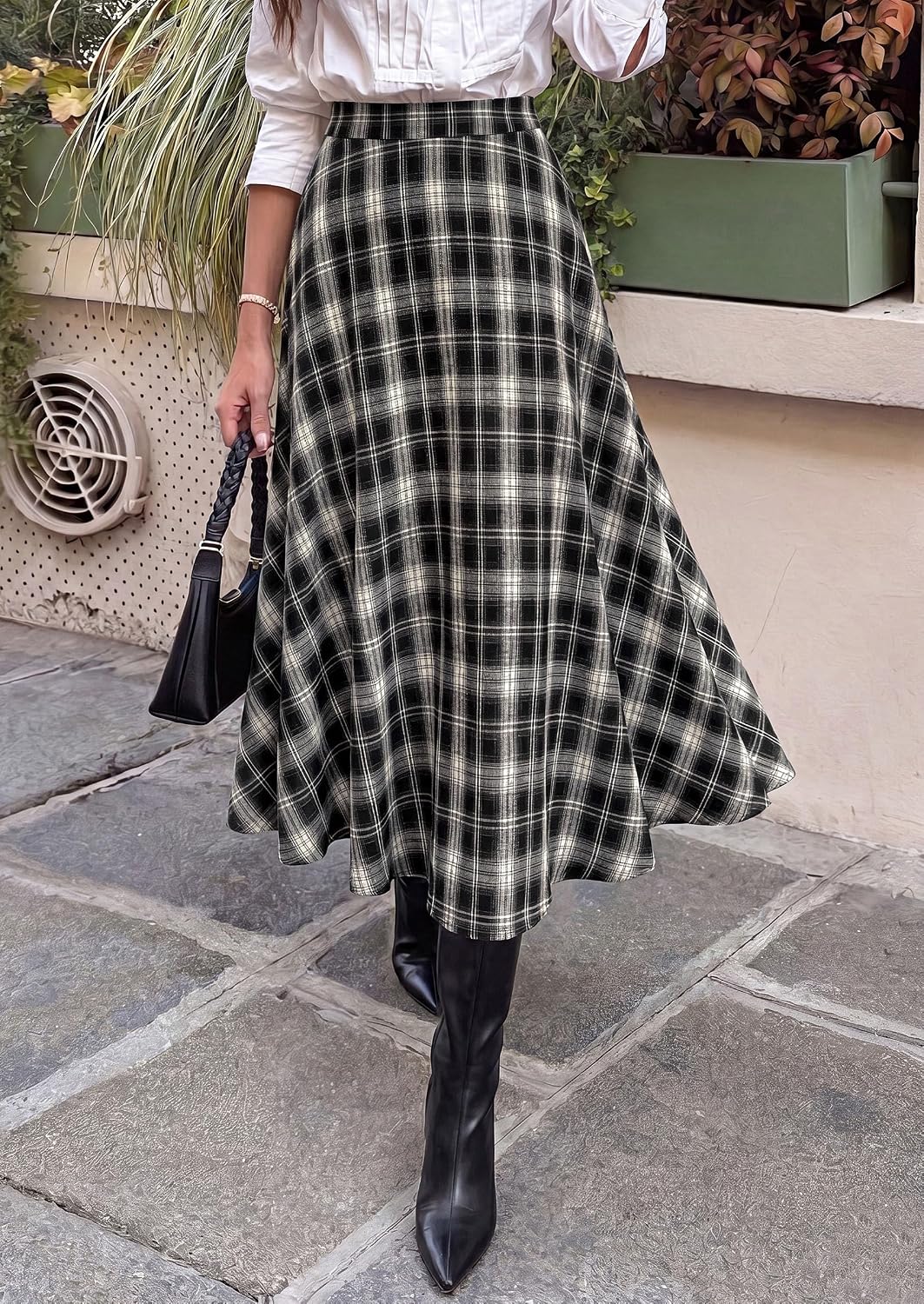 PRETTYGARDEN Women's Plaid High Waisted A-Line Midi Skirts