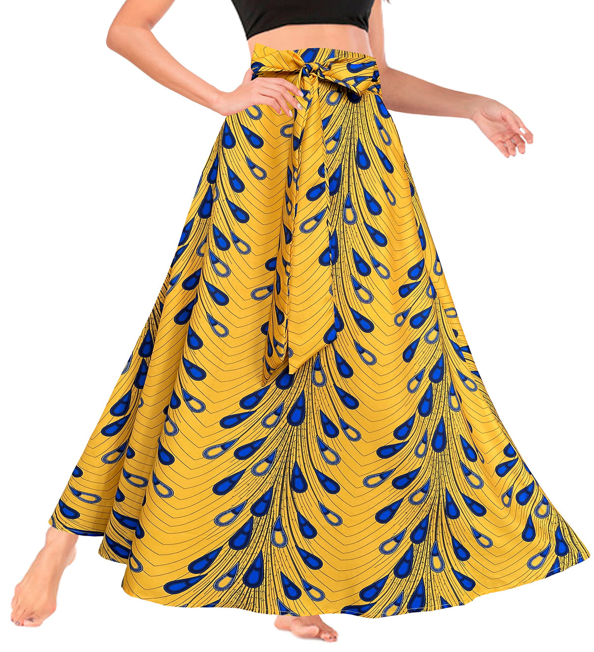 Afibi Women's High Waist Skirt Tie Front A-Line Flowy Long Maxi Skirts with Pockets