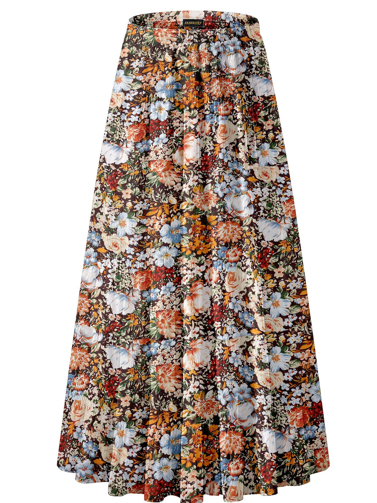 NASHALYLY Women's Chiffon Elastic High Waist Pleated A-Line Maxi Skirts