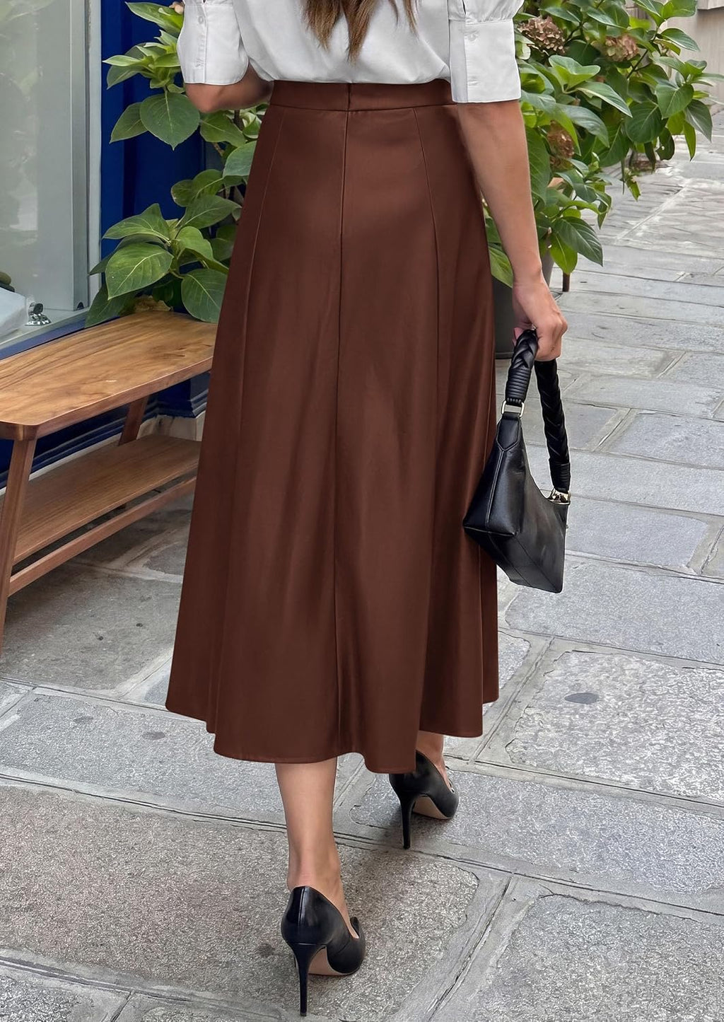 PRETTYGARDEN Womens Faux Leather High Waisted Midi Skirt