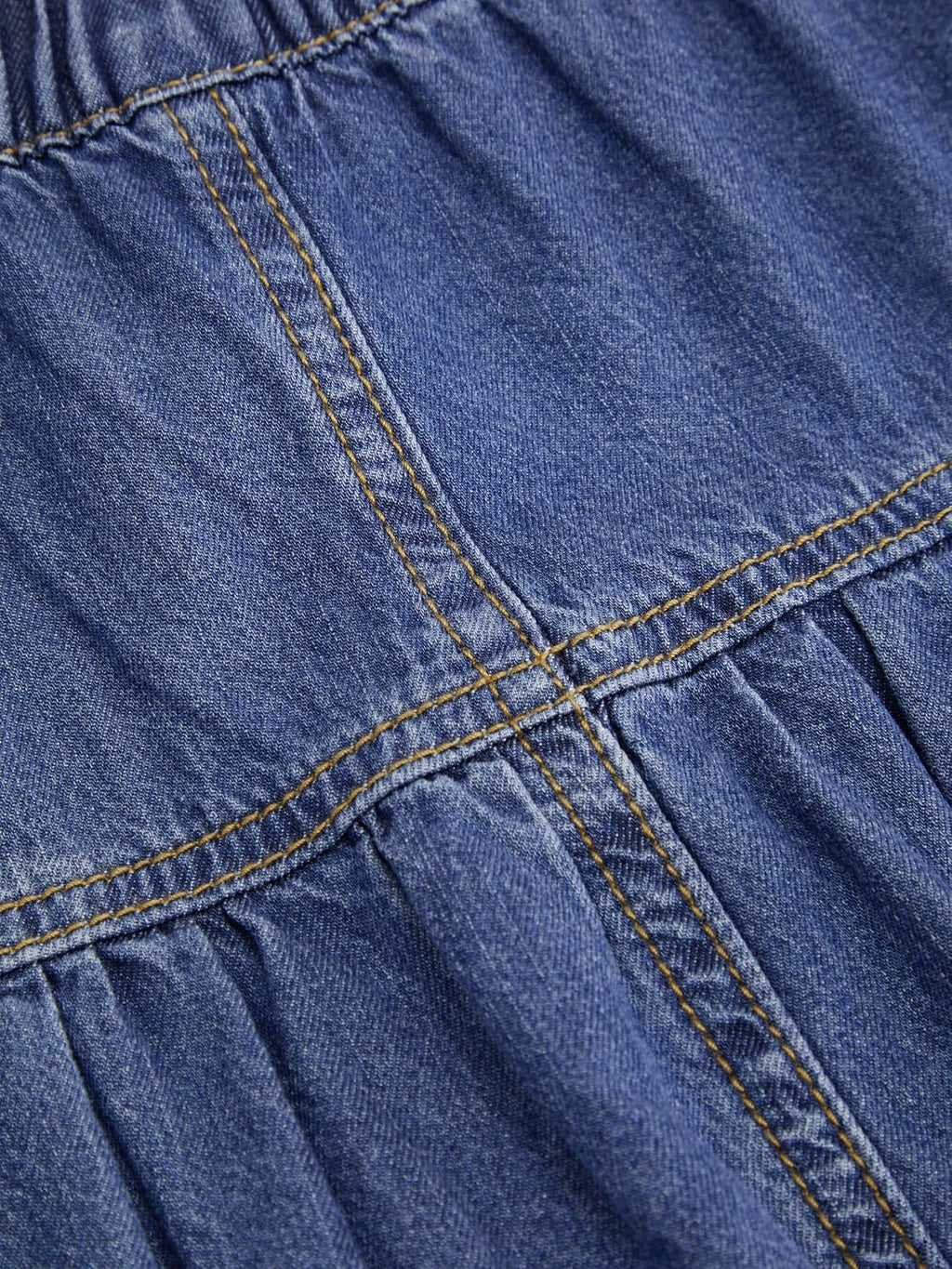 CIDER Womens Jean Long Skirts Tiered Denim High Elastic Waisted Western Cowgirl Midi Skirts