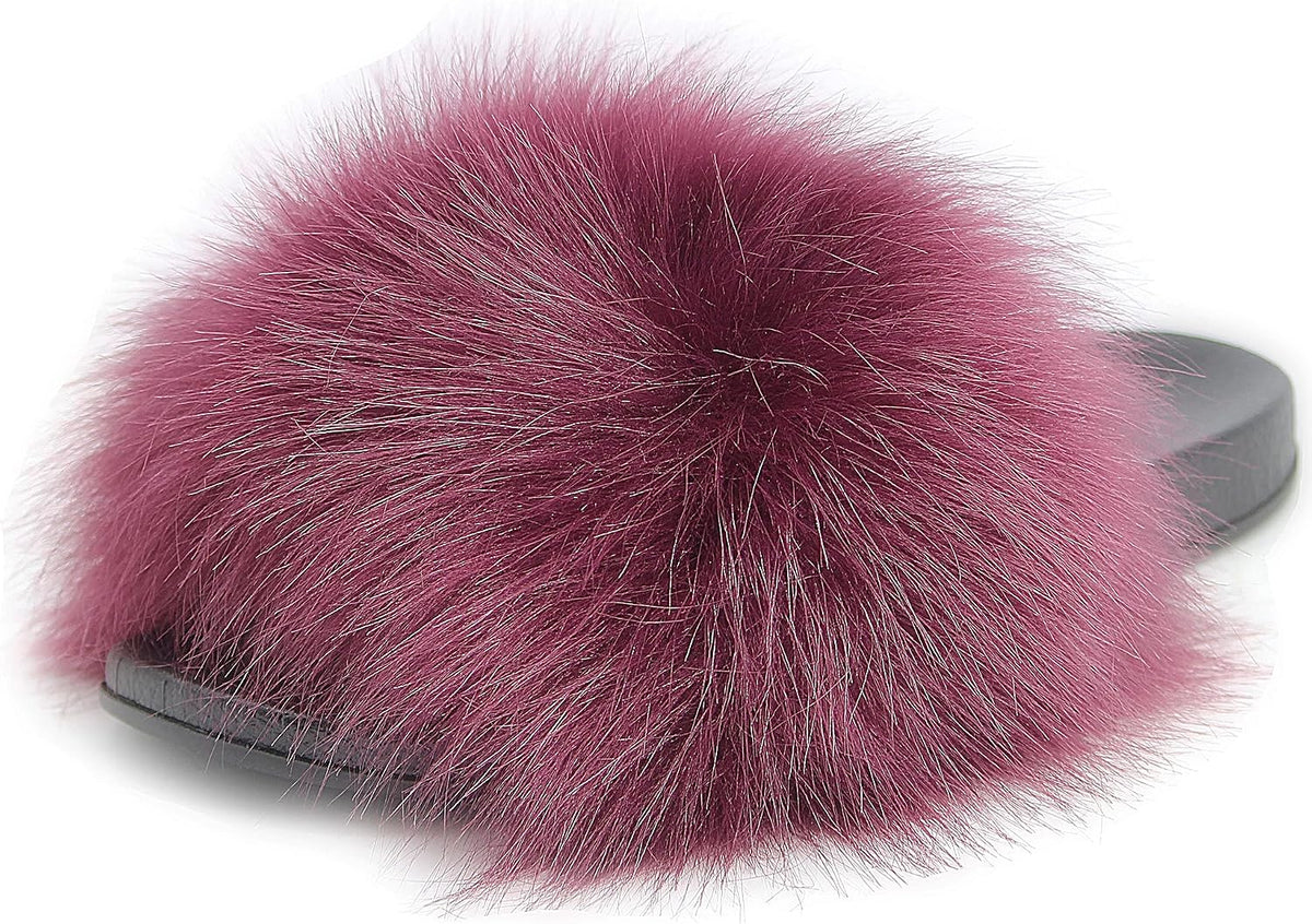 Faux Fur Slides for Women, Fuzzy Slippers Fluffy Sandals Furry House Shoes Indoor Outdoor