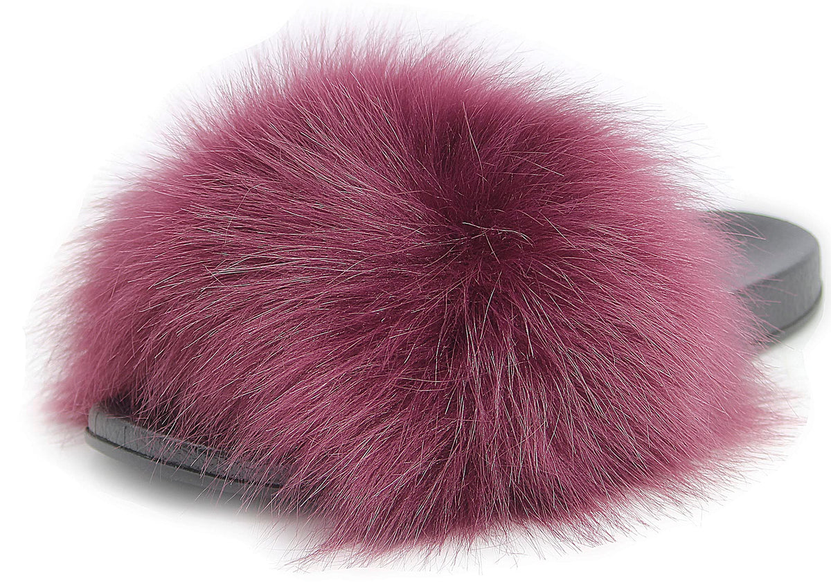 Faux Fur Slides for Women, Fuzzy Slippers Fluffy Sandals Furry House Shoes Indoor Outdoor