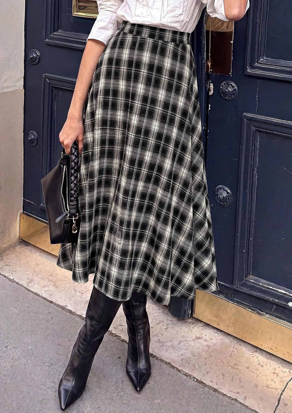 PRETTYGARDEN Women's Plaid High Waisted A-Line Midi Skirts